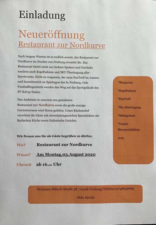 Neueröffnung "Restaurant zur Nordkurve"