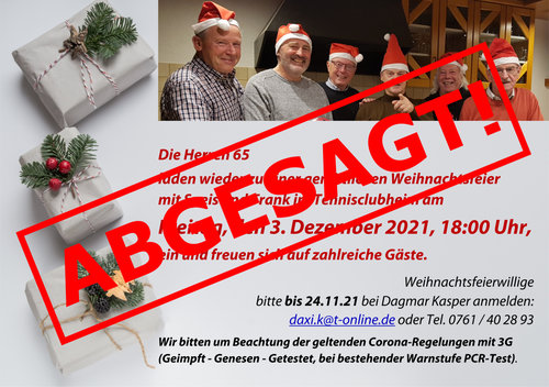 Absage - Weihnachtsfeier der Tennisabteilung am 03.12.2021